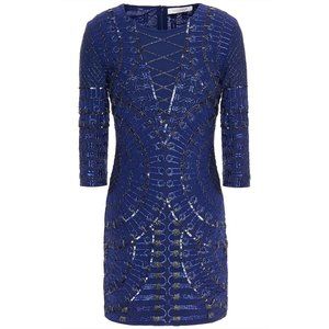 Authentic Pierre Balmain Indigo Embellished Stretch-Tulle Mini Dress